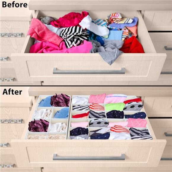 Drawer Organizer Set Closet Dividers Underwear Socks Bras Foldable Beige - Picture 2 of 8